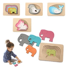 

1Pc Baby Wooden Animal Montessori Elephant 3D Puzzle Toy Preschool Learning Creative Jigsaw Stacking Block Toys Educational Game