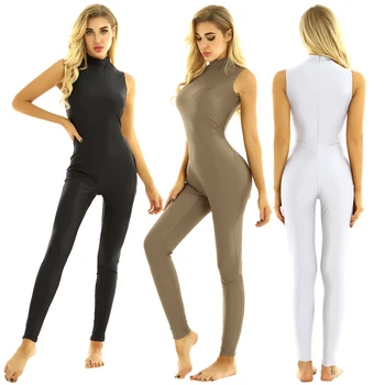 

TiaoBug Women One-piece Dance Wear High Neck Sleeveless Solid Color Stretchy Gym Unitards Jumpsuits Ballet Gymnastics Leotards