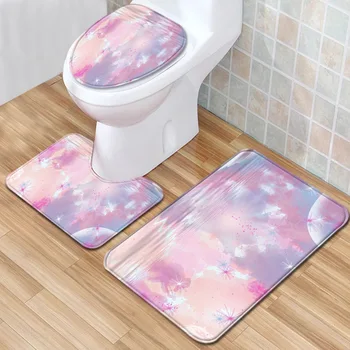 

Seven Color Gradient Toilet Mat Three-Piece Bathroom 3-Piece Carpet Door Mat Foam Durable Cover Shower Carpets Bathroom Mat Set