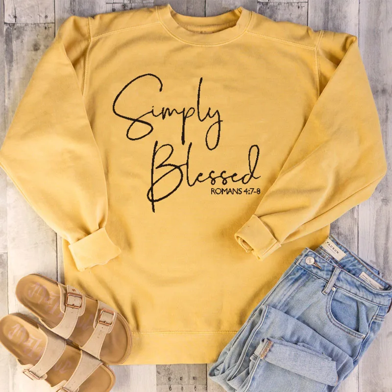 

Simple Blessed Letter Print Women Clothes Sweatshirt Casual Long Sleeves Girls Pullover Streetwear Korean Style Tops Drop Ship