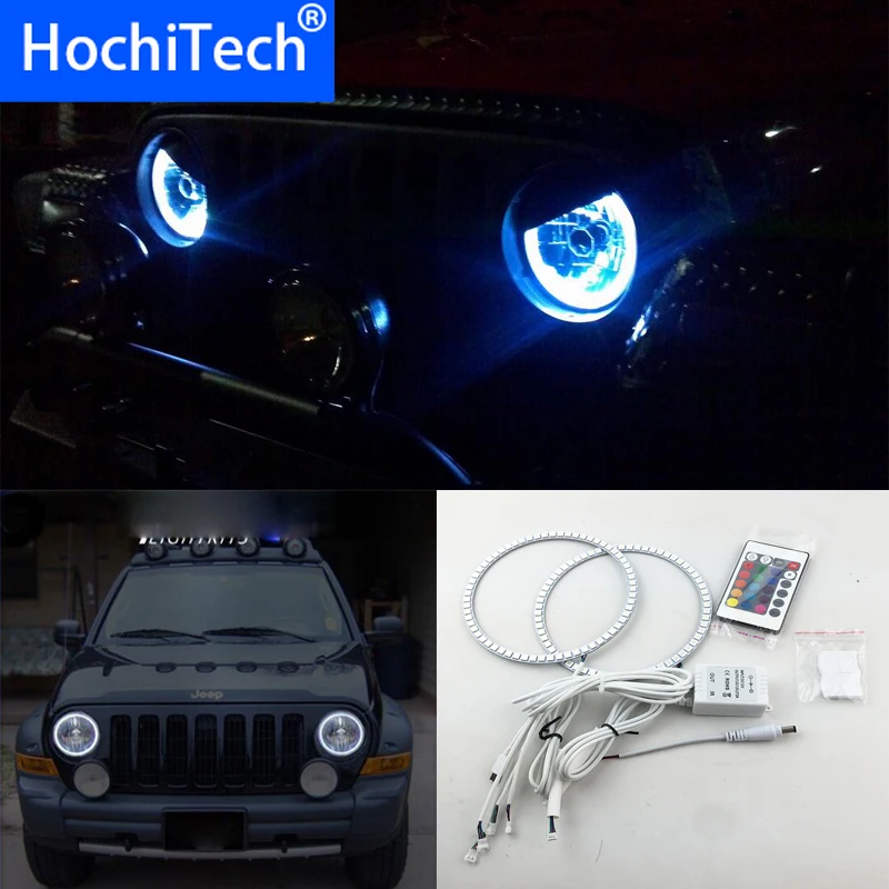 Для Jeep Liberty кДж RGB светодиодный Фар halo глаза ангела комплект Тюнинг автомобилей