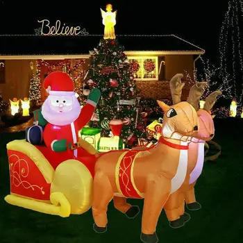 

Christmas Santa Elk Sleigh Inflatable LED Glowing Party Yard Holiday New Art Decor Supplies DIY Props Xmas Year Lantern V8I0