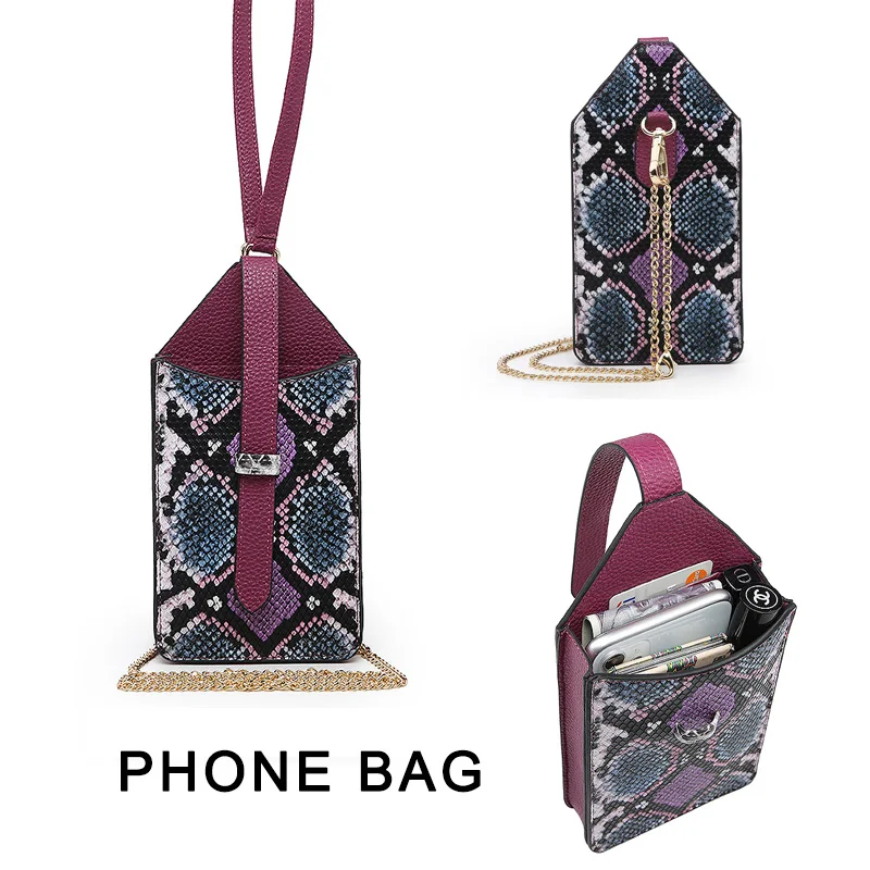 

Newest INS Hot Sales Phone Bag Wallet Pouch Colorful Snake Pattern Leather Shoulder Bag Wrist Handle Pouch Phone Bag For Phone