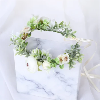 

Hot Fresh Fabric Garland Bride Retro Sweet Simulation Rattan Flower Hair Band Hair Ring Shooting Photo Artificial Hand Garland