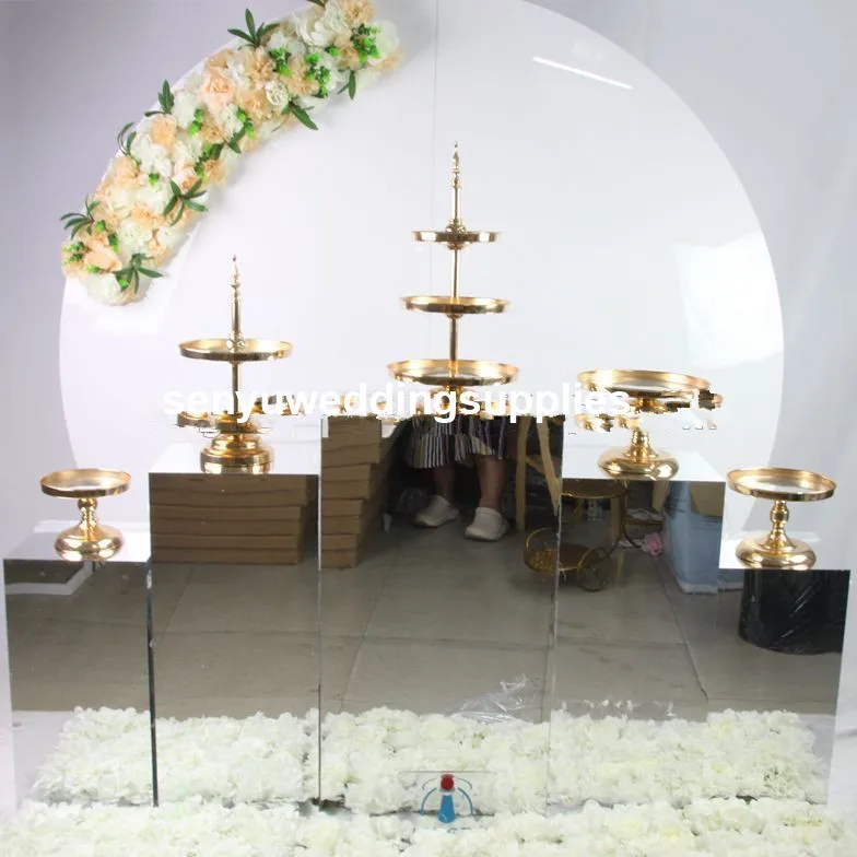 

5pcs/set)Gold/sliver mirror display acrylic wedding cylinder round square plinth senyu1852