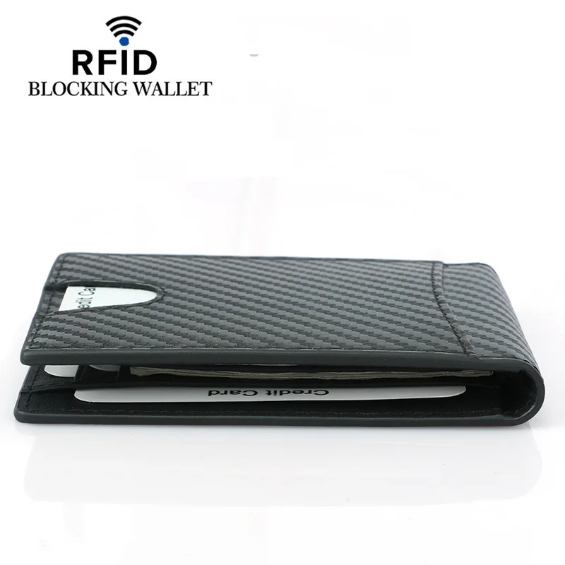 Мужские кошельки из углеродного волокна Rfid, модные брендовые короткие маленькие черные тонкие кожаные кошельки, сумки для денег, тонкие мужские кошельки с мини-картами