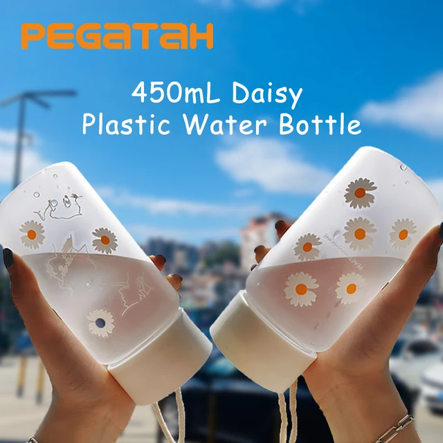 450ml Smal Daisy Plastic Water Bottle BPA Free Creative Frosted Portable Rope Travel Water Bottle Handy Cup drink bottle 1