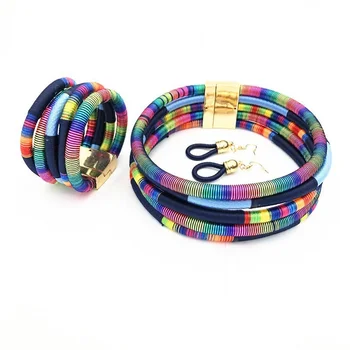 

Yulaili Ethiopian African Jewelry Sets Multi-layer Woven Choker Necklace Earrings Bracelet for Women Jewellery Free Shipping