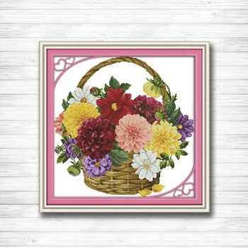 

Colorful chrysanthemum flower basket 11CT patterns printed on canvas 14CT needlework diy dmc cross stitch Sets Embroidery kits
