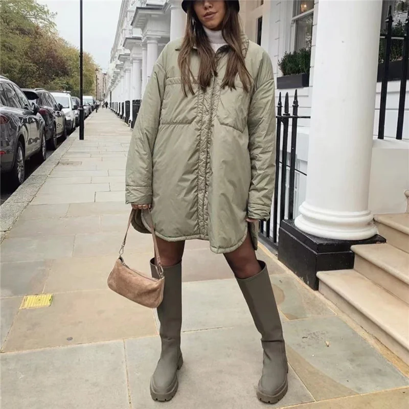 Shirt Jacket Outwear Oversized Coat Spring Warm-Button Thin PUWD Chic Fashion Woman Ladies
