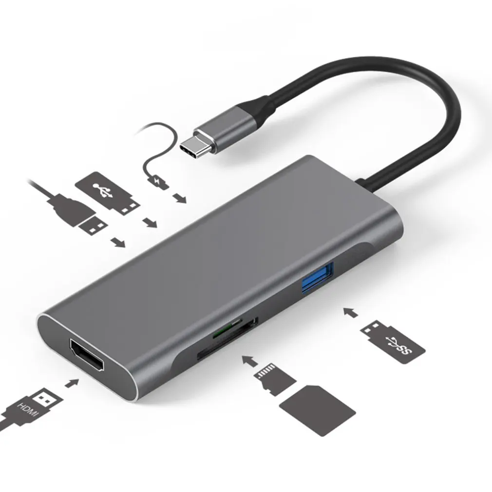 7 в 1 плата расширения тип-c Расширительная Док-Станция HDMI HD 4 к usb-хаб многофункциональный конвертер ноутбук док-станция для ПК компьютер