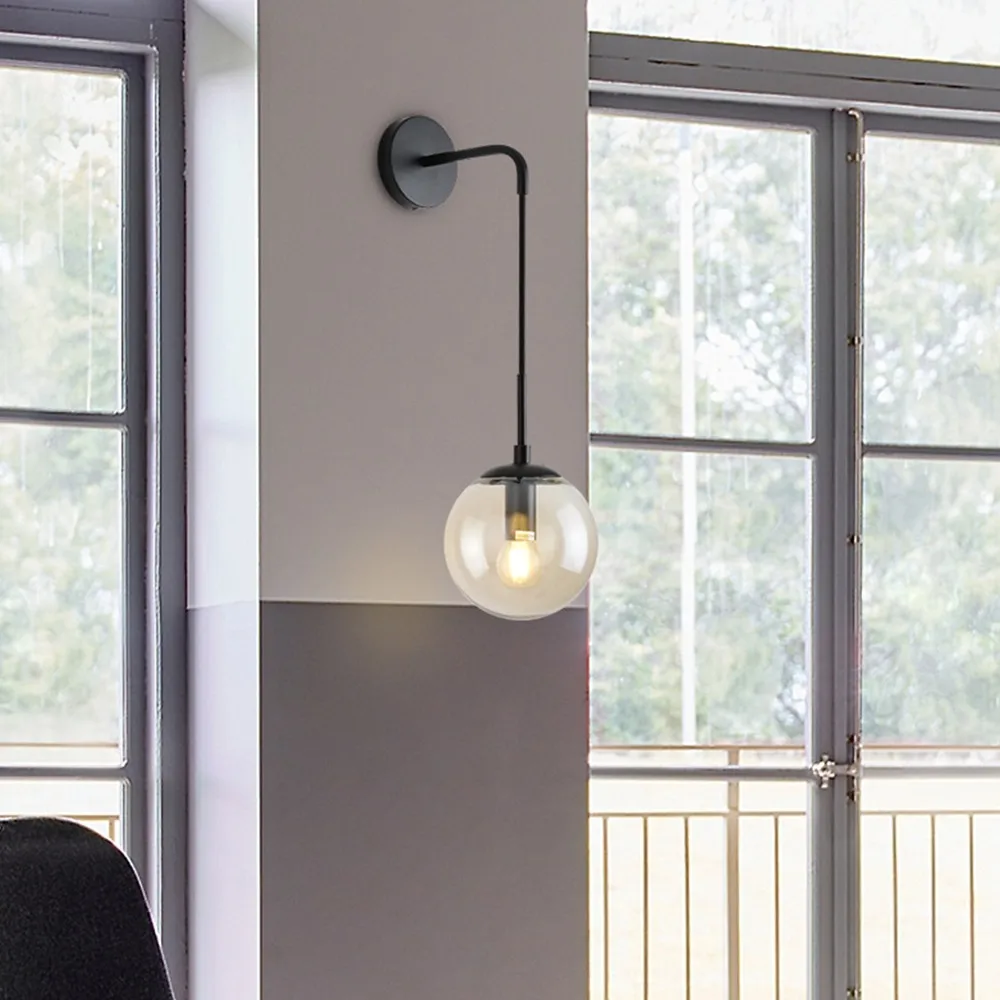 Современный винтажный светодиодный настенный светильник в скандинавском стиле, стеклянный шар, зеркало для ванной комнаты, лампы для помещений, американский Ретро настенный светильник, бра Wandlamp - Цвет абажура: Black