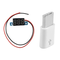 Voltmètre numérique avec panneau d'affichage de tension LED et adaptateur de données USB Type C 3.1 mâle vers Micro USB 2.0 5 broches femelle 