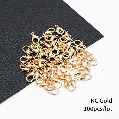 100 шт./лот, 3 цвета, застежка-коготь из цинкового сплава для ювелирных изделий, ожерелья, браслетов, без никеля(12x7 мм - Цвет: KC Gold 100pcs
