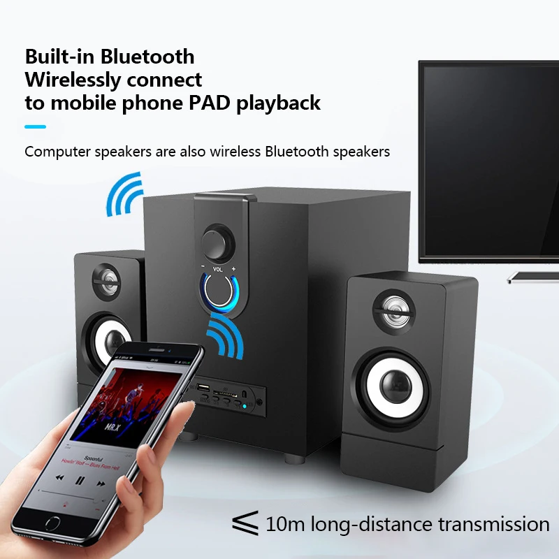 2.1 Active Wooden Multimedia Bluetooth Speakers Subwoofer Computer for Desktop PC Accessories Home Office