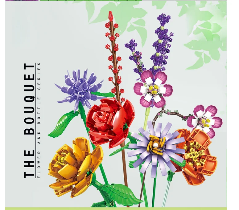 Romantic Rose Flower Vase Garden House Plant Assembly Building Blocks Classic Model Bricks Sets Kids Kit