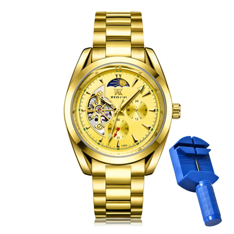 Automatic Mechanical Watches for Men Fashion Tourbillon Moon Phase Luminous Hands Stainless Steel Wristband Male Clock Gift 795 