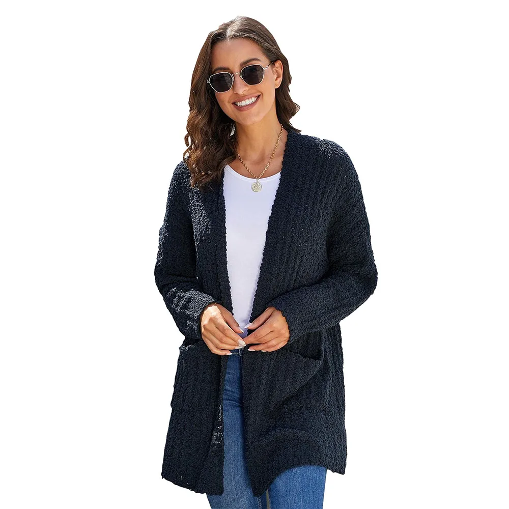 Black Sweater SEBOWEL Женский вязаный длинный кардиган свитер Трикотажное изделие пальто с карманами женский свободный кардиган Новинка осень зима - Цвет: Black Sweater