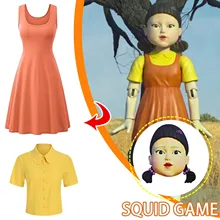 2021 Hot Movie Squid Game Doll Yellow Collared T-Shirt Top Sweater Top the squid game costume Girls cosplay T Shirt Tops