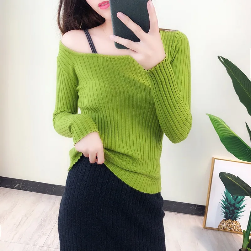 

Autumn Casual Sweater Women Knit Bottoming Sweaters Retro Square Collar Long-sleeved Knit Tops
