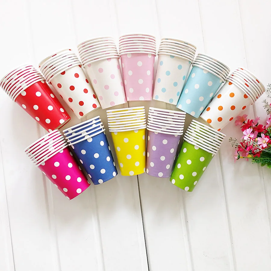 

250 Ml Paper Cups Thick Disposable Birthday Paper Cups CHILDREN'S Cups Korean-style Candy-Colored Color Polka Dot Dotted