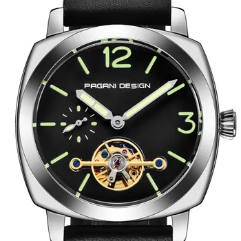 

45 mm Pagani design Black dial leather luminous pointer men's watch fashion Brand casual automatic men's mechanical watch