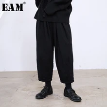 [EAM] черные свободные брюки с высокой эластичной талией для отдыха, новые свободные брюки, женские модные весенние осенние 19A-a749
