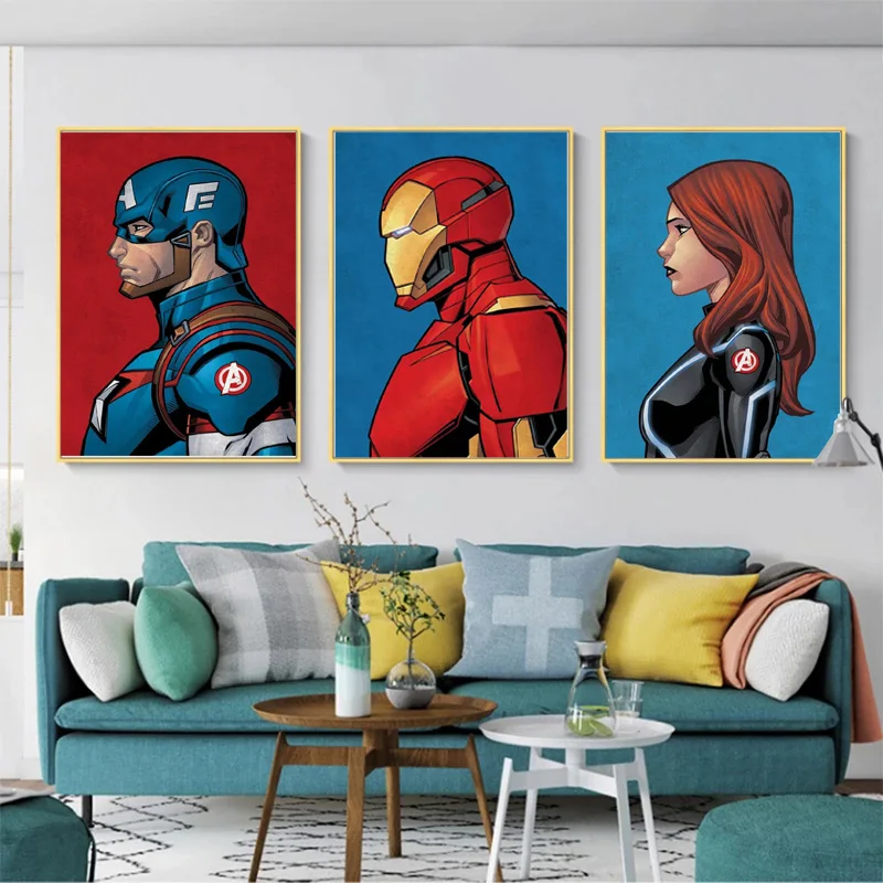 Картина на холсте с принтом супергероев из комиксов Marvel картина стену
