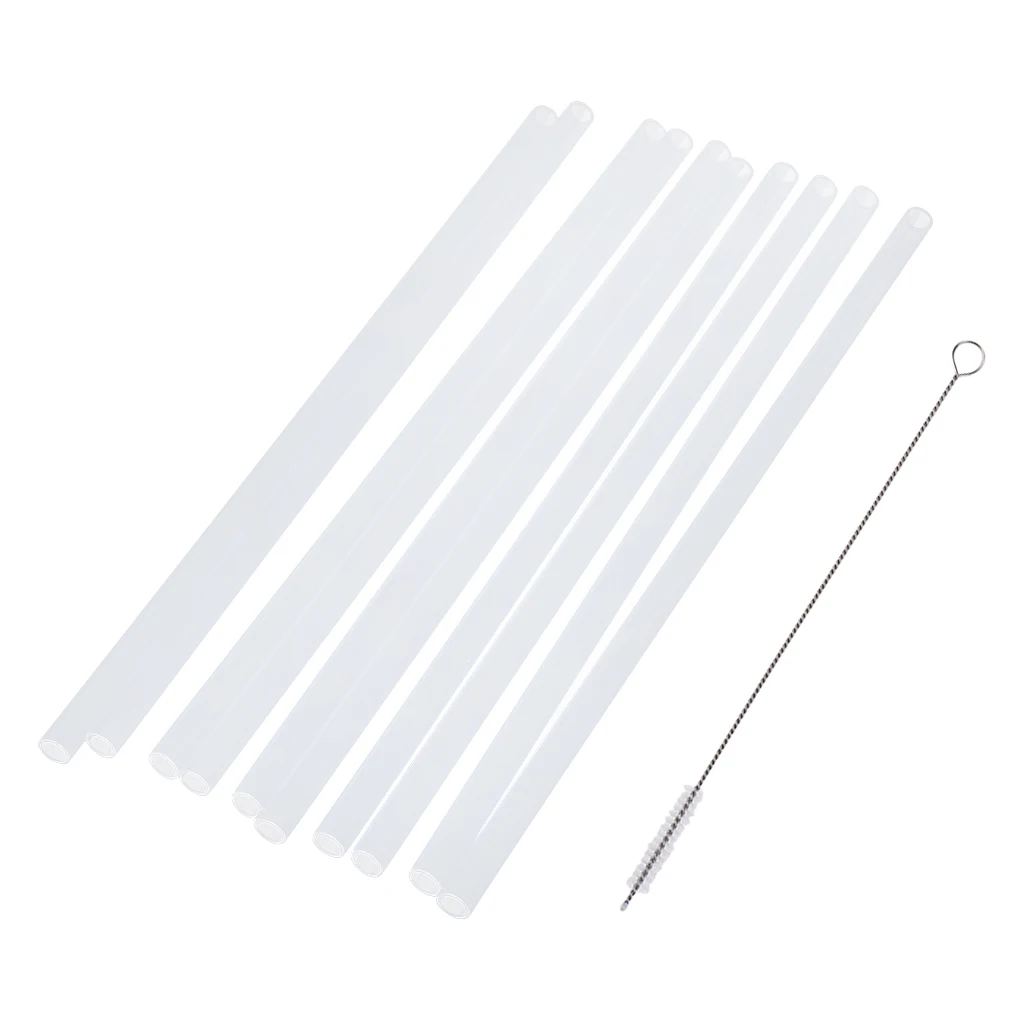Clear Reusable Plastic Replacement Drinking Straws for Mason Jar, Tumblers, Set of 10 With Cleaning Brush