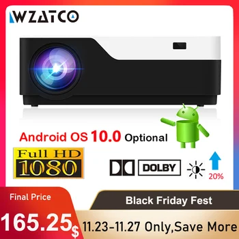 

WZATCO M18 1920x1080P Android 10.0 WIFI AC3 4K 200inch Full HD 1080P LED Projector Video Proyector for Home Theater 5500lumen