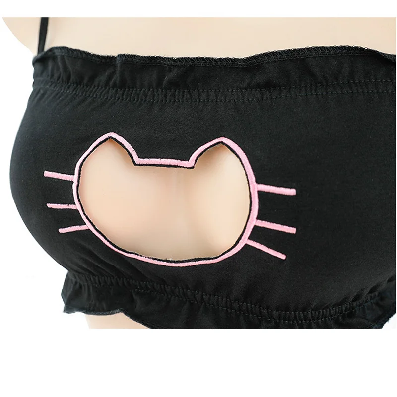 Women Cosplay Costume Lovely Neko Cosplay Cute Lolita Cat Collar Pierced Bra Brief Set Lingerie