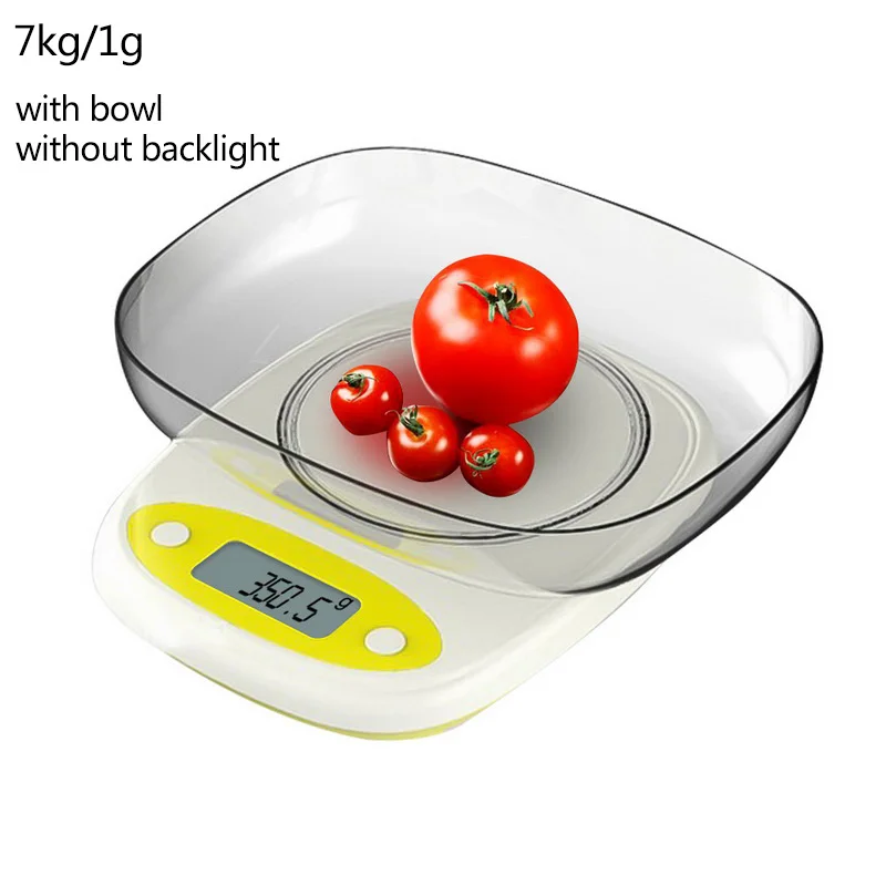 7kg-1g with bowl 7 кг/3 кг 0,1/1g Кухня весы высокой точности мини ЖК-дисплей цифровой Дисплей весы грамм взвешивания ювелирных изделий Еда измерения весы с чашей - Цвет: 7kg-1g with bowl