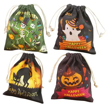 

4pcs Halloween Candy Bag Funny Drawstring Bag Portable Gift Pouch (Pumpkin, Ghost, Skull, Cat, Mixed Color )