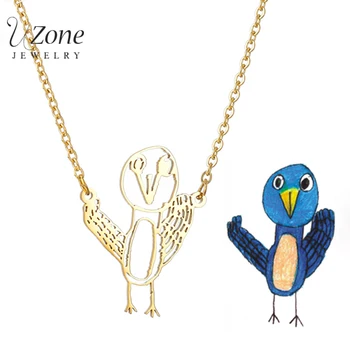 

UZone Stainless Steel Personalized Kids Art Design Necklace Custom Children's Drawing Necklaces For Family Members Birthday Gift