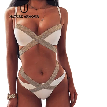 

2020 new sexy bikini multi-color bronzing webbing split swimsuit bandage bikini