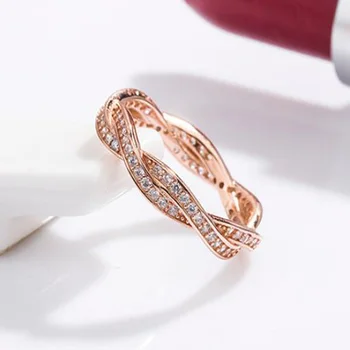 

925 Sterling Silver Pan Ring Creative Rose Gold Pan Ring With Bright Braided Lines For Women Wedding Party Fashion Jewelry