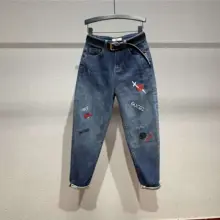 Европейские свободные обтягивающие женские джинсы весна осень шикарный Алфавит узор досуг корейский Харун брюки Забавный милый стиль