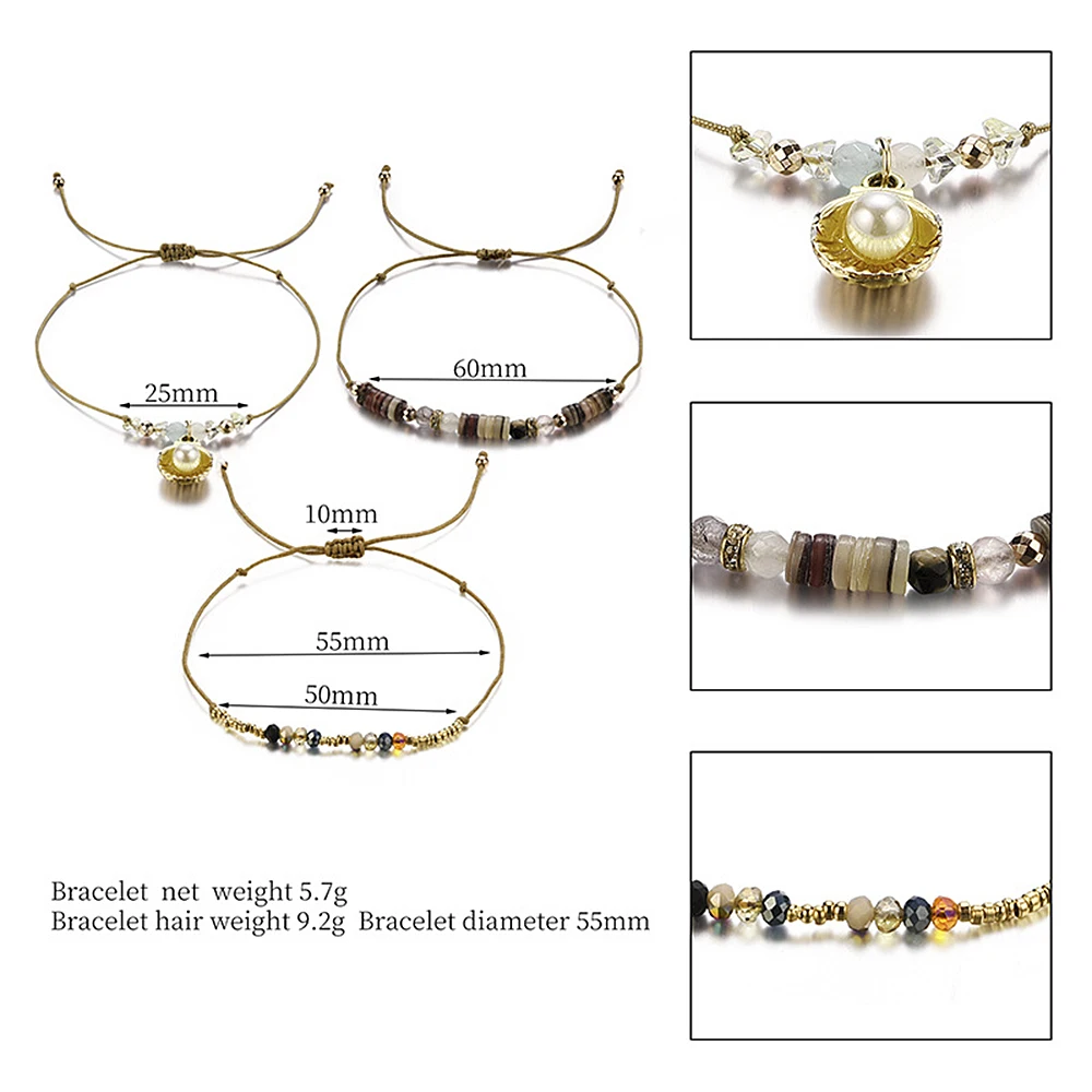 3 шт./компл. Boho Для женщин Оболочка жемчужные бусы, натуральный камень, сердечко с бахромой в виде звезд, с украшением в виде кристаллов браслет подарок на летнюю вечеринку браслет-напульсник, высочайшего качества, senhora
