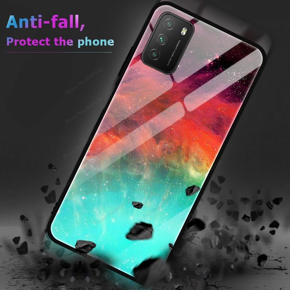Case For POCO M3 Case Gradient Color Tempered Glass Cover For Xiaomi POCO M3 POKO M3 Pocophone M3 Shockproof Coques