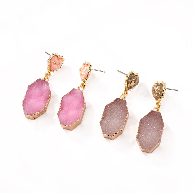 Fancy Wedding Bijoux Heart Druzy Resin Earrings Drop Earrings For Women Jewelry Statement Gifts For Women Accessories Mujer Moda (8)