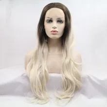 Sylvia синтетический парик на кружеве для женщин натуральные волнистые волосы Омбре блонд бесклеевой парик Средняя часть косплей парик термостойкий