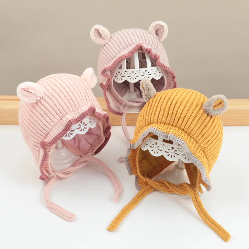 

2020 Autumn Winter Wram Infants Children Princess Hat Fashion Wool Hats For Girl Cute Ears Knitting Cap For Newborns 4-20 Months
