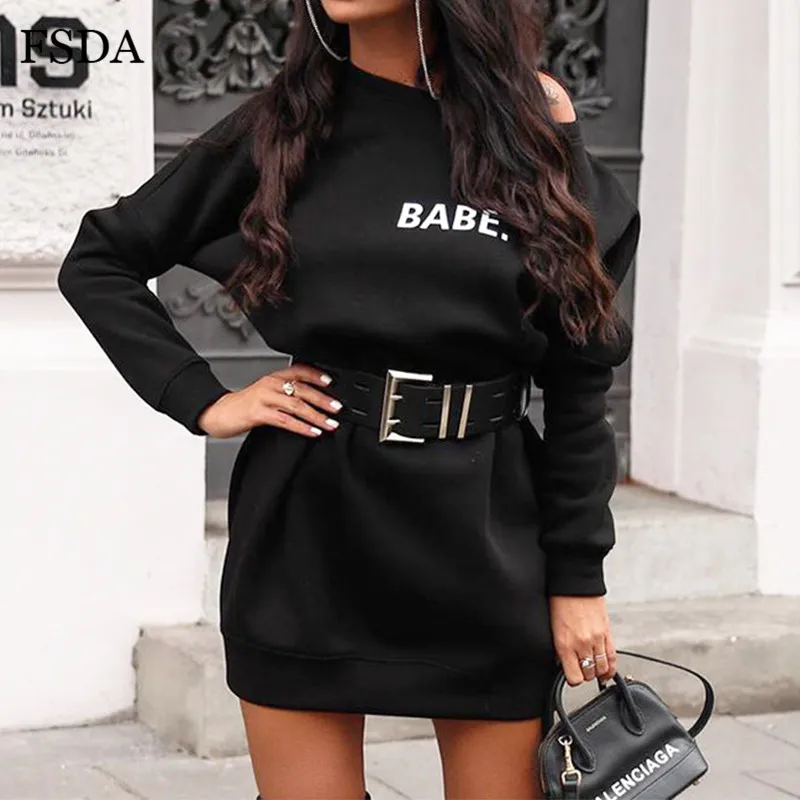 FSDA о-образный вырез свободный длинный рукав платье с капюшоном для женщин осень