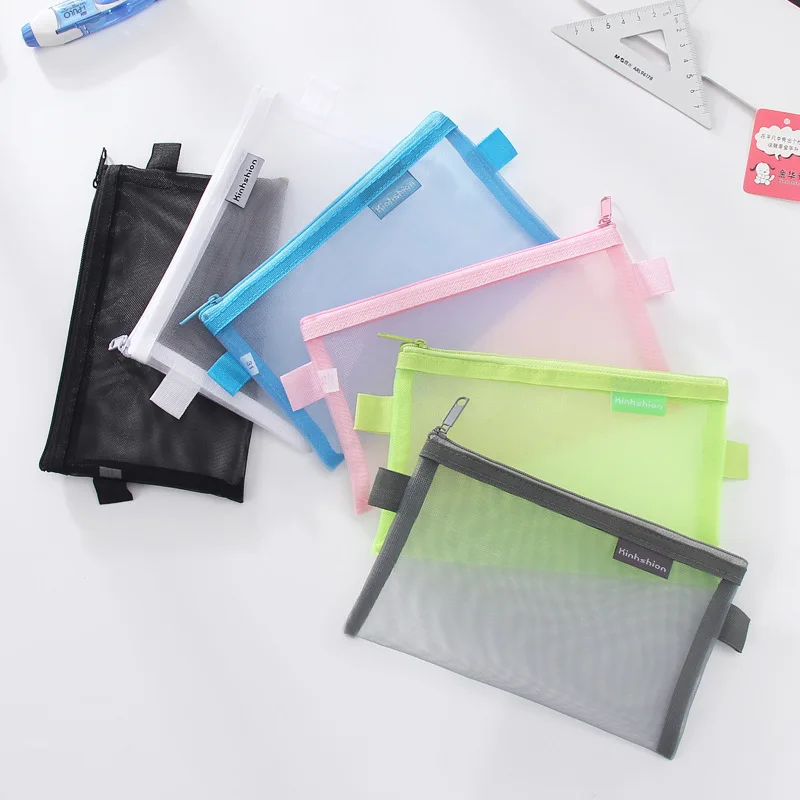 

1 Pc Transparent Grid Zipper Pen Bag Pencil Case Storage Package for Girls Korean Stationery School Supplies