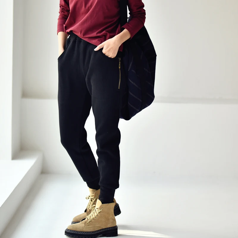 MICOCO K3053a fLoose-fitting and slimming side zipper with a tight waist and fleece and thickened casual sweatpants 3
