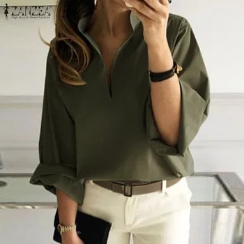 

ZANZEA Women Long Sleeve Blouse Plus Size Lady Office Work White Shirt 2020 Fashion Female V Neck Blusas Casual Loose Tunic Tops