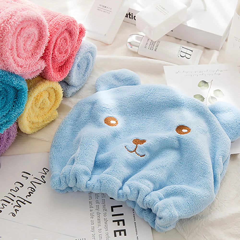 Шапка для сухих волос женское впитывающее полотенце мультяшная Милая плотная