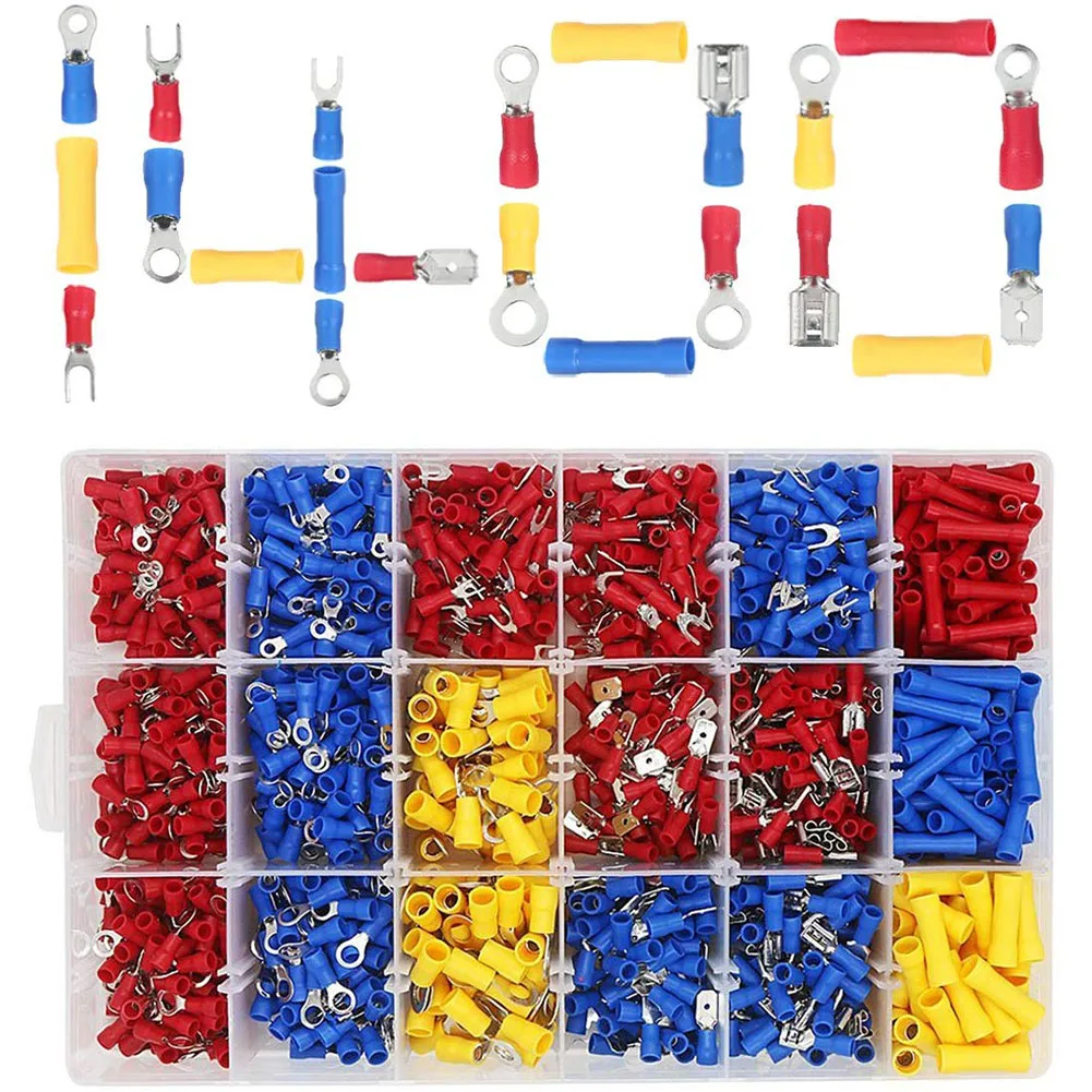 1400 шт обжимной прочный легко установить медный изолированный инструмент Твердые Ассорти разъемы для электрических проводов оборудование терминал набор