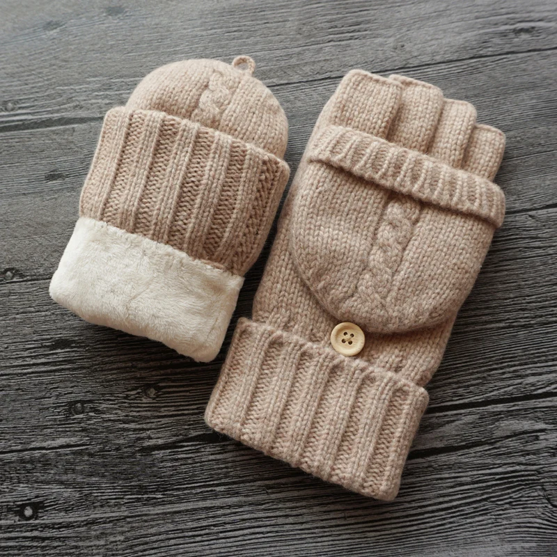 Женские перчатки без пальцев, женские зимние теплые вязаные шерстяные плюс бархатные утолщенные теплые рукавицы, перчатки на половину пальцев