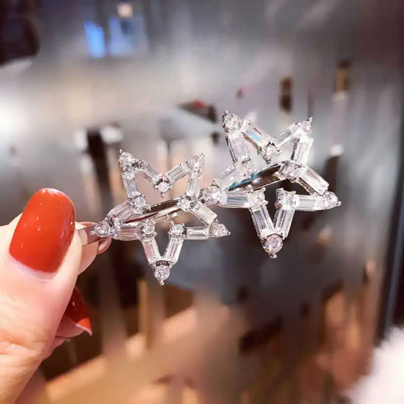 

Flash Girls Star Hair Jewelry Temperament Clip Headwear Snowflake Rhinestone